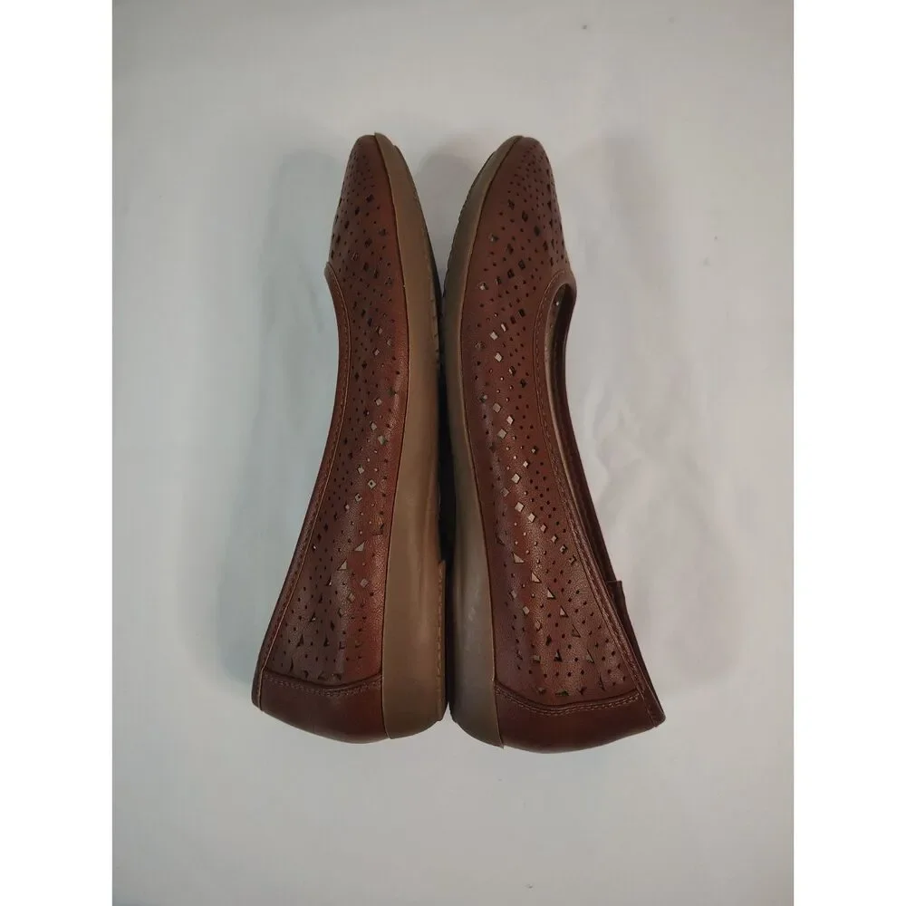 G.H. Bass Hazel Perforated Ballet Flat Brown Leather Casual Comfort Shoes 6M